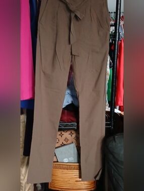 Love Tree Brown Tie-Waist Straight Leg Pants